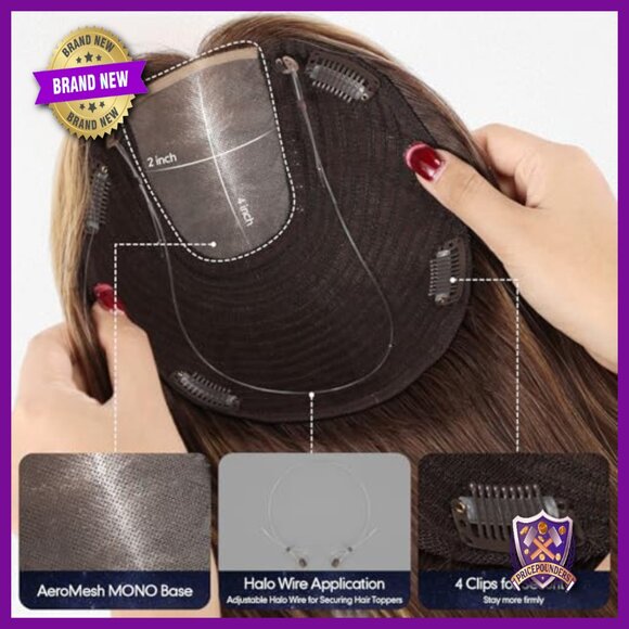 Large Swiss Mono Base Human Hair Topper 7x8 90g For Thinning Hair main image 5